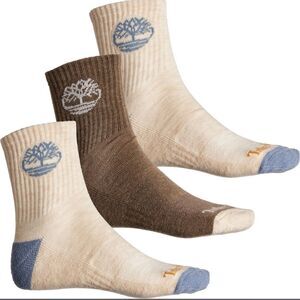 Timberland L Men’s Wool Blend Ivory Brown Basic Hiking Shortie Crew Socks 3-Pk